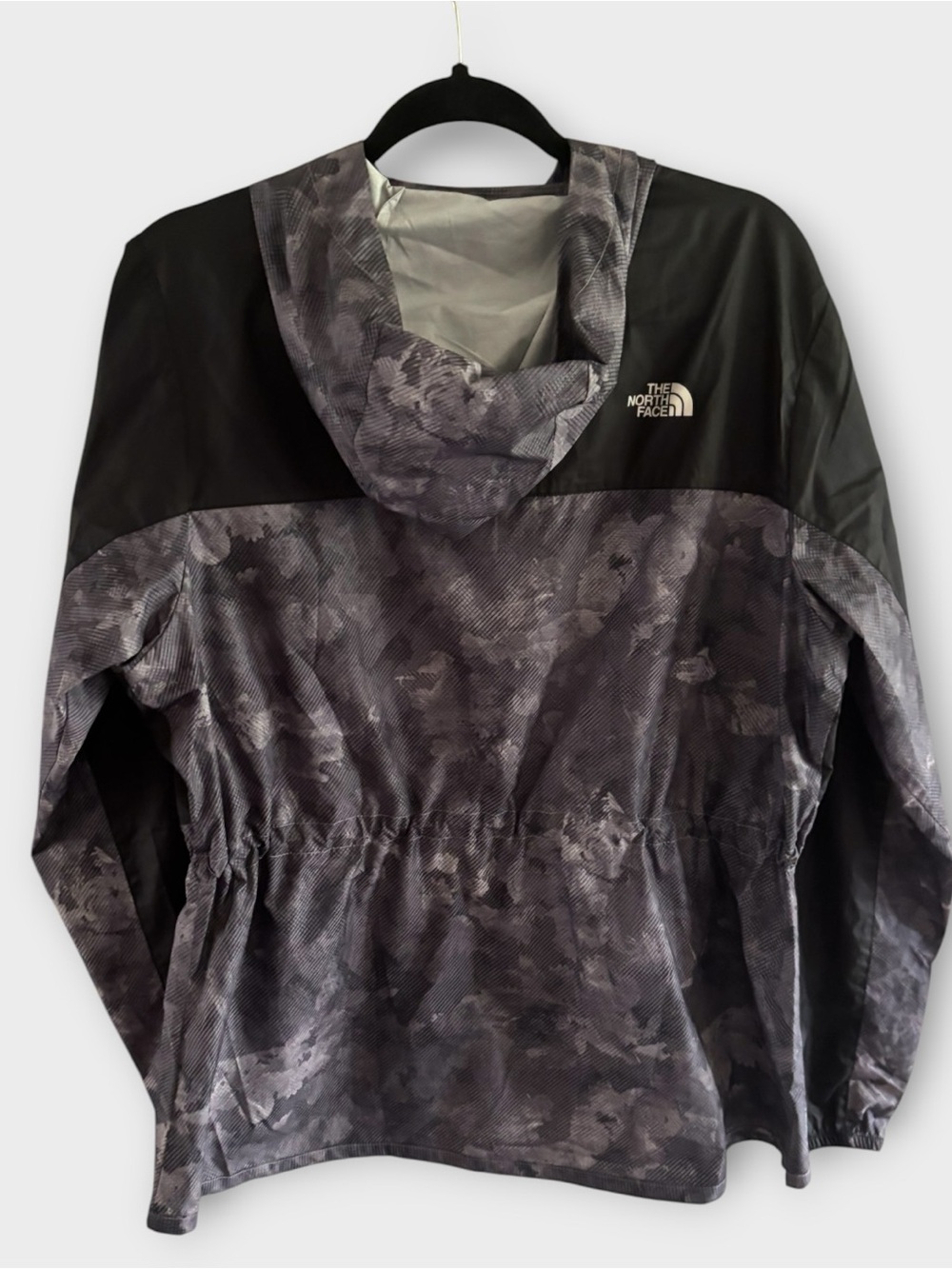 The North Face Flyweight Black Gray Camo Zip Up Hoodie Windbreaker Womens XL